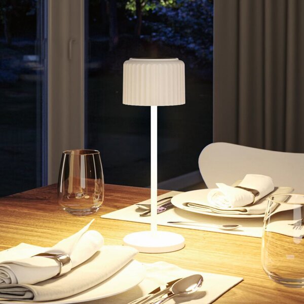 Paulmann Lampa de masă solară cu LED Else, albă, IP44, dimabil, reglabil, Alb, Camera de zi / sufragerie, Aluminiu, Modern, Lumini solare