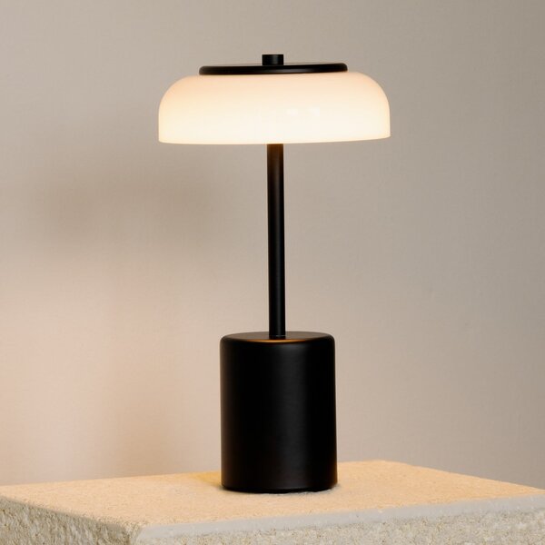 Nuura Aps Lampa de masă cu baterie LED Blossi, înălțime 26 cm, negru/opal, reglabil, Negru, Metal, Scandinavă