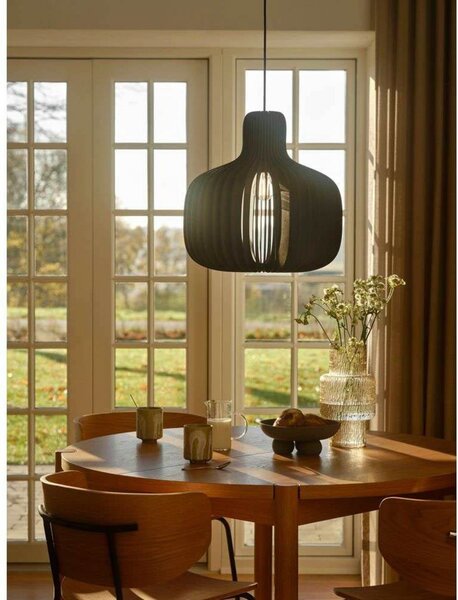 Nordlux Lampă suspendată Hazo, Ø 43 cm, negru, lemn, reglabil, Negru, Camera de zi / sufragerie, Lemn, Scandinavă