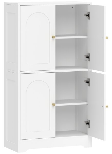 HOMCOM Dulap de bucătărie, dulap înalt cu 2 rafturi reglabile, bufet cu 4 uși arcuite 60 x 30 x 110 cm, Alb | Aosom Romania