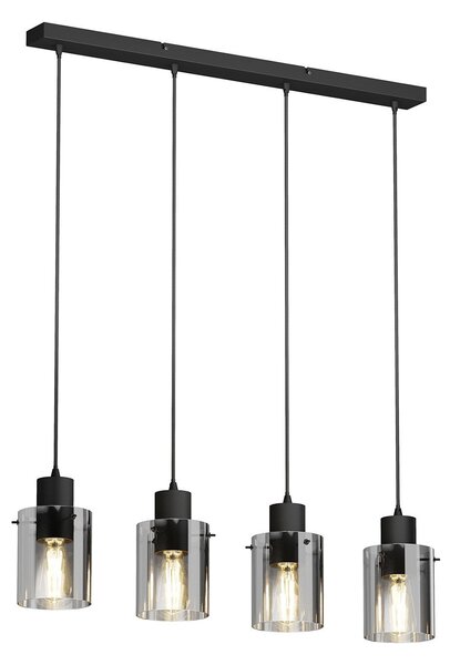 Lustră Pendul Lindby, Kourtney, reglabil, Negru, Camera de zi, Sticlă, Modern