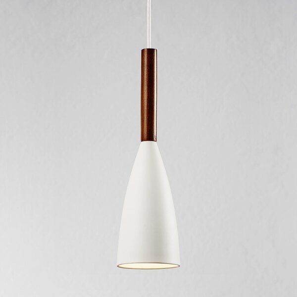 DFTP by Nordlux Lampă suspendată Pure cu element de lemn, alb, reglabil, Alb, Camera de zi / sufragerie, Metal, Modern