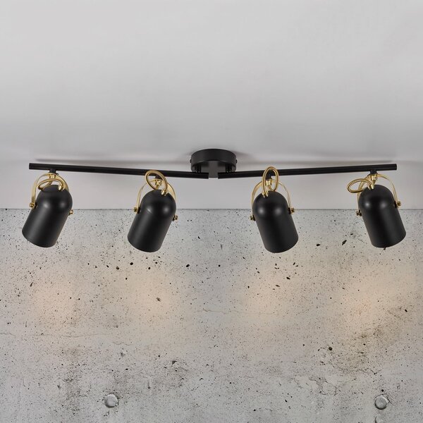 Nordlux Lampă spot Lotus cu 2 brațe, 4 becuri, reglabil, Negru, Camera de zi / sufragerie, Metal, Modern