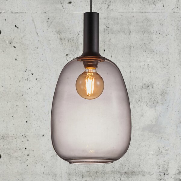 Nordlux Lampă suspendată Alton abajur sticlă gri fum Ø23cm, reglabil, Negru, Camera de zi / sufragerie, Sticlă, Modern