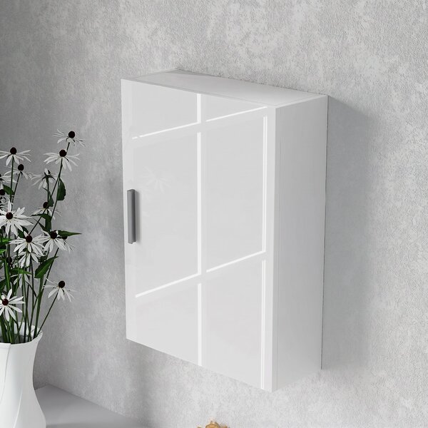 HOMCOM Dulap de Perete pentru Baie cu Rafturi Reglabile din Sticlă Securizată, 40x15x55 cm, Alb lucios | Aosom Romania