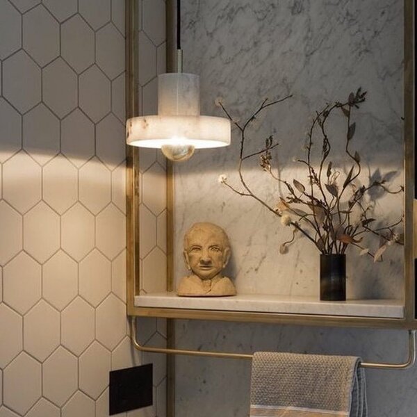 Lustră Pendul Tom Dixon, Stone, reglabil, Alb, Camera de zi, Marmură, Design