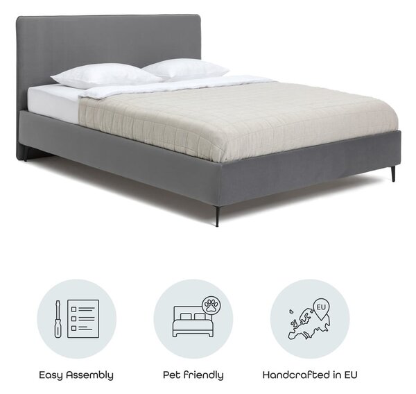 Pat matrimonial gri tapițat cu somieră 160x200 cm Noira Slim – Bonami Selection