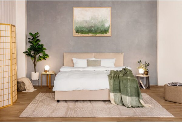 Pat matrimonial bej tapițat cu spațiu de depozitare cu somieră 160x200 cm Myra Pillow – Bonami Selection