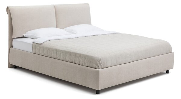 Pat matrimonial bej tapițat cu spațiu de depozitare cu somieră 160x200 cm Myra Pillow – Bonami Selection