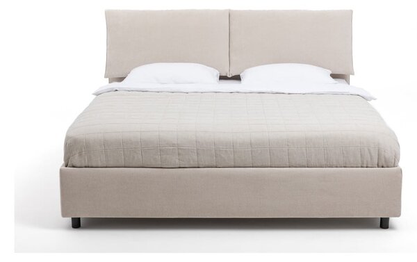 Pat matrimonial bej tapițat cu spațiu de depozitare cu somieră 160x200 cm Myra Pillow – Bonami Selection
