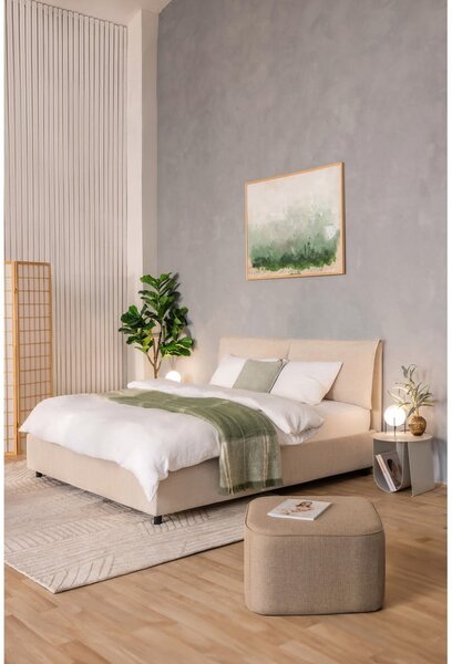 Pat matrimonial bej tapițat cu spațiu de depozitare cu somieră 160x200 cm Myra Pillow – Bonami Selection