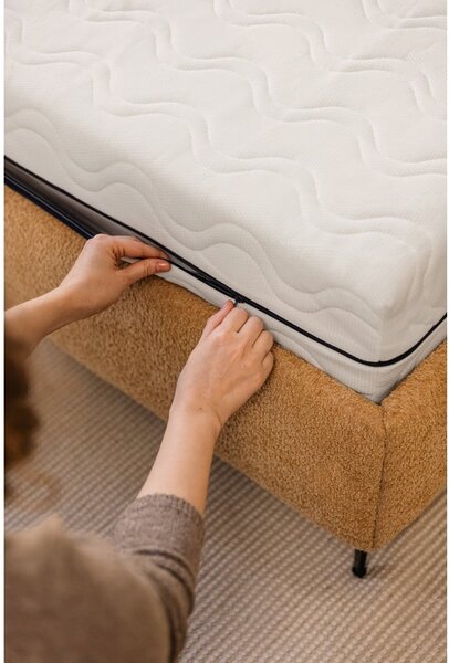 Pat matrimonial galben muștar tapițat cu somieră 160x200 cm Noira Slim – Bonami Selection