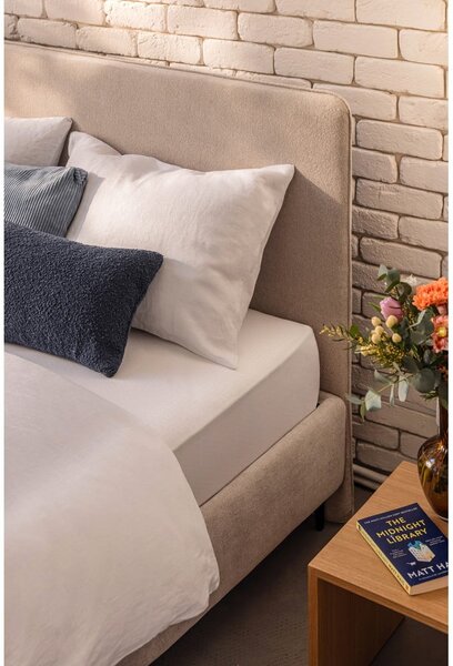 Pat matrimonial bej tapițat cu somieră 160x200 cm Noira Slim – Bonami Selection