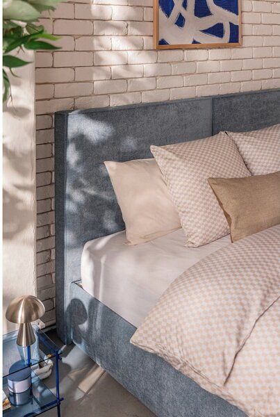 Pat matrimonial albastru tapițat cu spațiu de depozitare cu somieră 160x200 cm Myra Bold – Bonami Selection