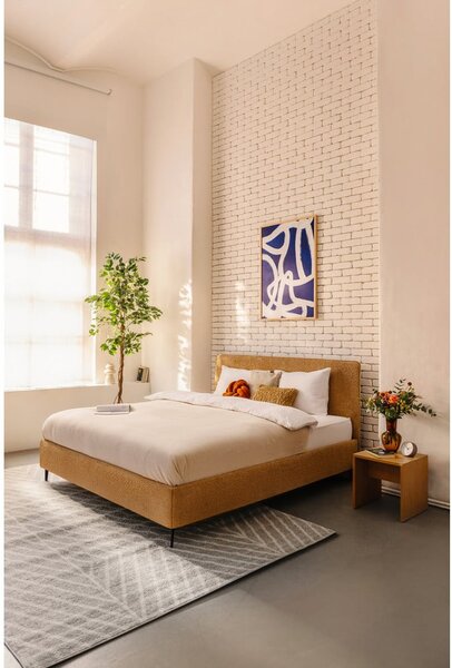 Pat matrimonial galben muștar tapițat cu somieră 160x200 cm Noira Slim – Bonami Selection