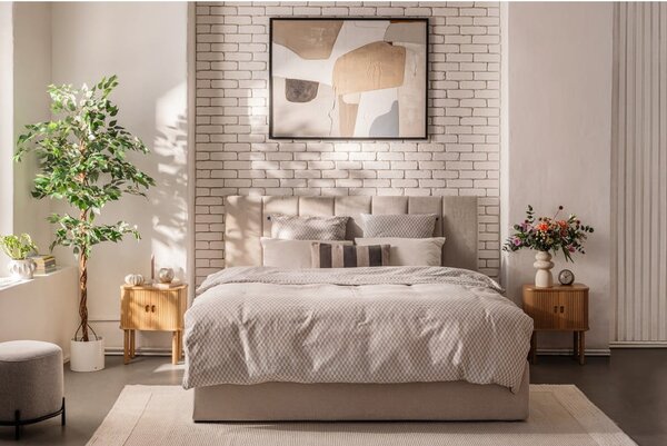 Pat matrimonial bej tapițat cu spațiu de depozitare cu somieră 160x200 cm Thessa Bold Line – Bonami Selection