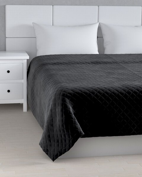 Cuvertura matlasata cu diamante culoare negru Țesătură gloss, catifea