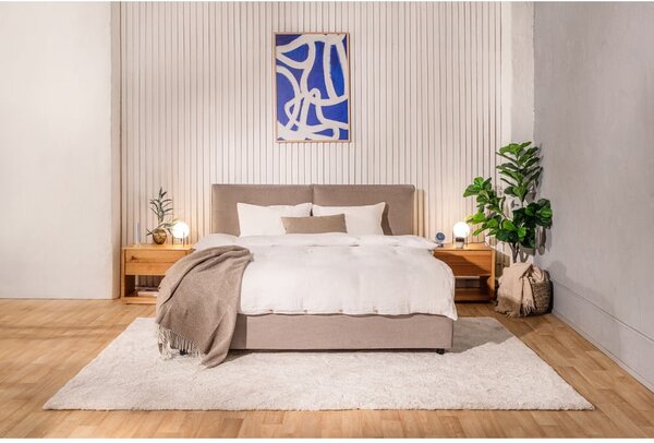 Pat matrimonial taupe tapițat cu spațiu de depozitare cu somieră 160x200 cm Myra Pillow – Bonami Selection