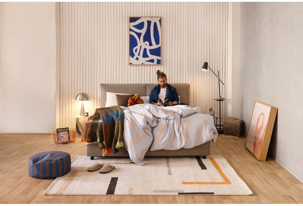 Pat matrimonial taupe tapițat cu spațiu de depozitare cu somieră 160x200 cm Myra Pillow – Bonami Selection
