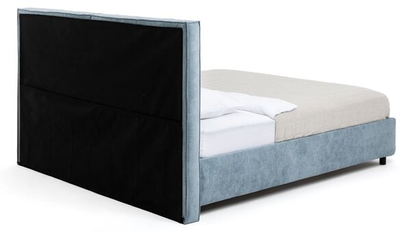 Pat matrimonial albastru tapițat cu spațiu de depozitare cu somieră 160x200 cm Myra Bold – Bonami Selection