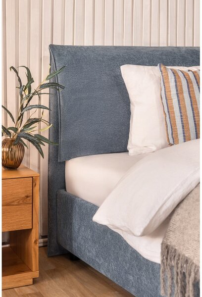 Pat matrimonial albastru tapițat cu spațiu de depozitare cu somieră 160x200 cm Thessa Pillow – Bonami Selection