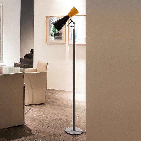 Nemo Parliament lampadar, negru/galben, reglabil, Gri, Camera de zi / sufragerie, Metal, Design, Proiector suspendat