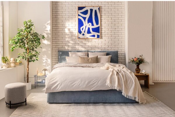 Pat matrimonial albastru tapițat cu spațiu de depozitare cu somieră 160x200 cm Thessa Pillow – Bonami Selection