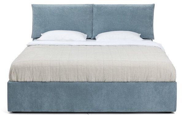 Pat matrimonial albastru tapițat cu spațiu de depozitare cu somieră 160x200 cm Thessa Pillow – Bonami Selection