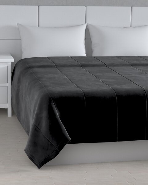 Cuvertură matlasată cu dungi culoare negru Țesătură gloss, catifea