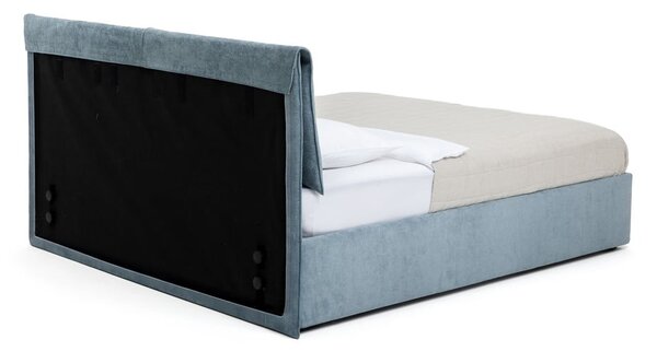 Pat matrimonial albastru tapițat cu spațiu de depozitare cu somieră 160x200 cm Thessa Pillow – Bonami Selection