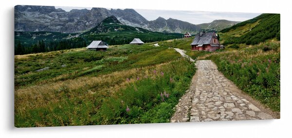 Tablou - Peisaj montan cu case (120x50 cm)
