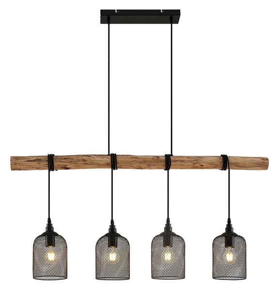 Lustră Pendul Lindby, Elrond, reglabil, Lemn, Bucătărie, Lemn, Casă de țară / Rustic