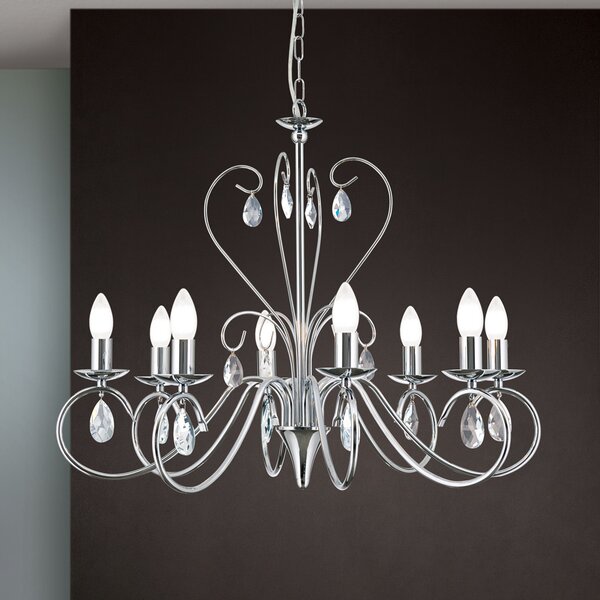 ORION Candelabru Alessia cu 8 becuri, sticlă cristal, crom, reglabil, Metalic, Camera de zi / sufragerie, Metal