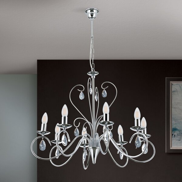 ORION Candelabru Alessia cu 8 becuri, sticlă cristal, crom, reglabil, Metalic, Camera de zi / sufragerie, Metal
