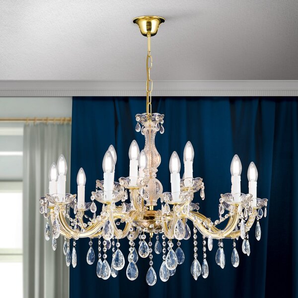 ORION Candelabru Marie Claire din cristal cu 15 flăcări, reglabil, Auriu / Alamă, Camera de zi / sufragerie, Metal