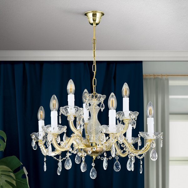 ORION Candelabru Marie Claire din cristal cu 9 becuri, reglabil, Auriu / Alamă, Camera de zi / sufragerie, Metal