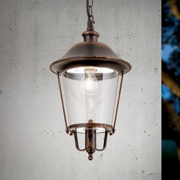 ORION Lampă suspendată de exterior Mariella, negru-cupru, metal, Cupru, Metal, Antichitate