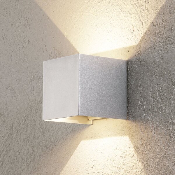 ORION Lumină LED pentru perete exterior Cube, culoare aluminiu, metal, 10 cm, sus/jos, Metalic, Metal, Modern, Priză de perete sus / jos