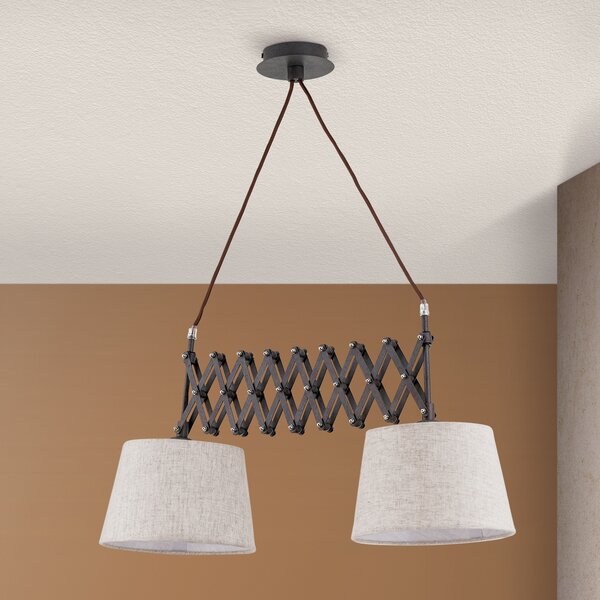 ORION Lampă susp. Factory cu element foarfecă, 2 becuri, reglabil, Maro / Rugină, Camera de zi / sufragerie, Metal, Design industrial