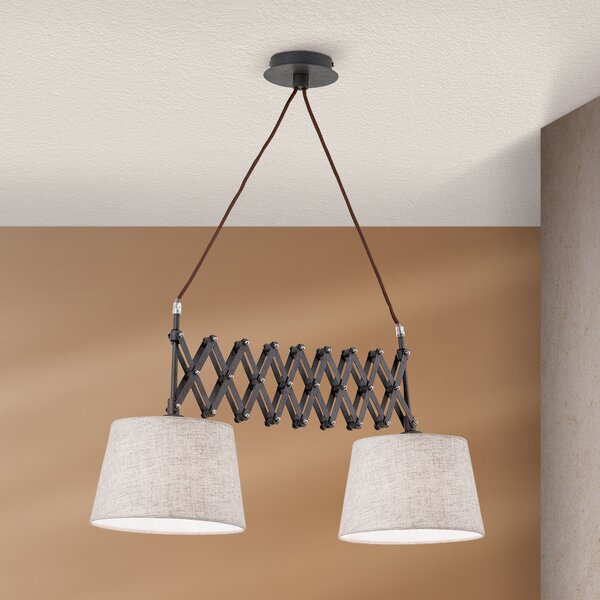 ORION Lampă susp. Factory cu element foarfecă, 2 becuri, reglabil, Maro / Rugină, Camera de zi / sufragerie, Metal, Design industrial