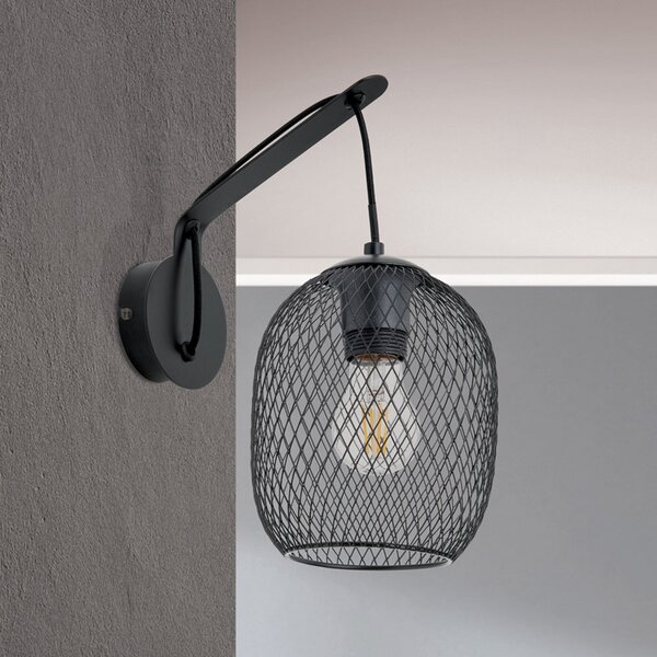 ORION Aplică de perete Georgina cu abajur colivie, reglabil, Negru, Camera de zi / sufragerie, Metal, Modern