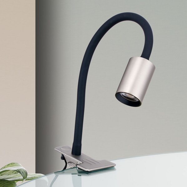 ORION Lampă LED cu clemă Kurt nichel mat, Gri, Studiu / Birou, Metal, Modern