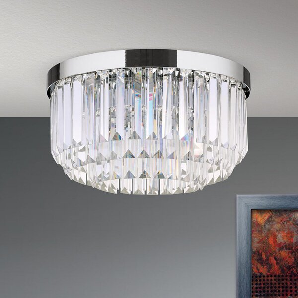 ORION Plafonieră LED Prism, crom, Ø 35 cm, reglabil, Transparent, Hol, Cristal