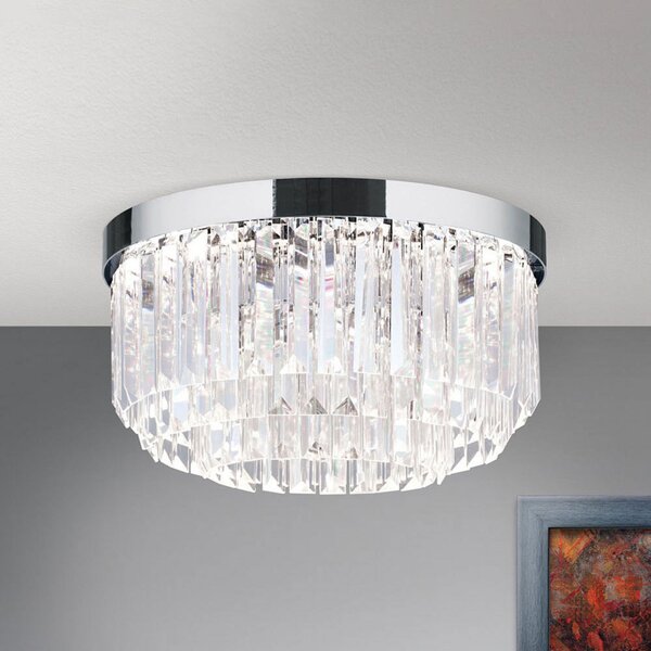 ORION Plafonieră LED Prism, crom, Ø 35 cm, reglabil, Transparent, Hol, Cristal