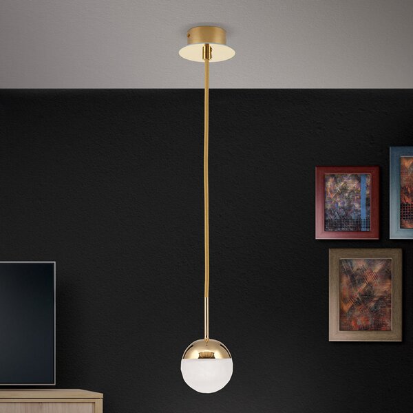 ORION Lampă suspendată LED Ball, 1 bec, auriu, reglabil, Auriu / Alamă, Camera de zi / sufragerie, Sticlă, Modern