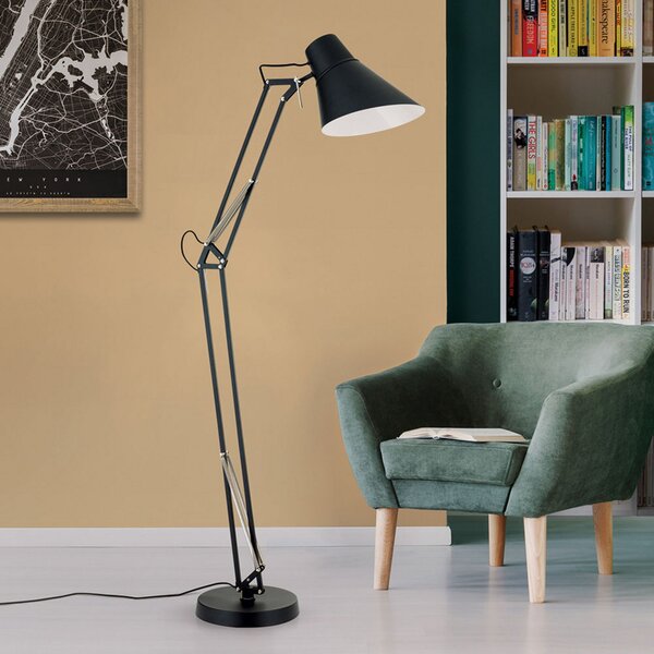 ORION Lampă podea Bachelor cu articulații reglabile, Negru, Camera de zi / sufragerie, Metal, Modern