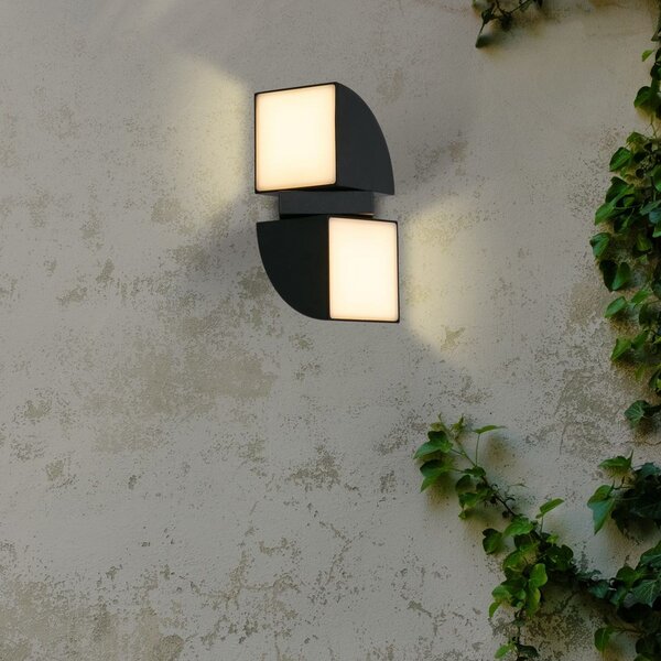 Searchlight Aplică de exterior Dakota LED, negru, înălțime 21 cm, 2 becuri, Negru, Aluminiu, Modern