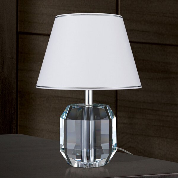 ORION Lampă de masă Alexis cu cristal crom/alb, Alb, Camera de zi / sufragerie, Cristal
