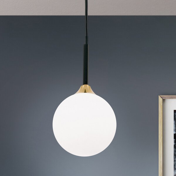 ORION Lampă suspendată Snowwhite, 1 bec, negru, reglabil, Alb, Camera de zi / sufragerie, Sticlă, Modern