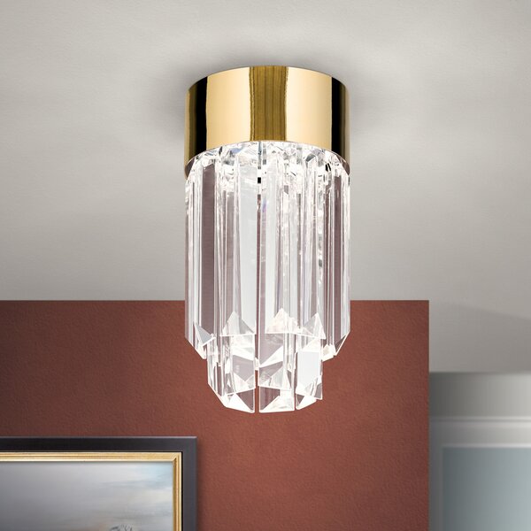 ORION Plafonieră LED Prism, sticlă cristal, Ø10cm, auriu, reglabil, Auriu / Alamă, Hol, Cristal